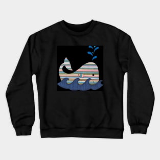 Striped Whale on Black Crewneck Sweatshirt